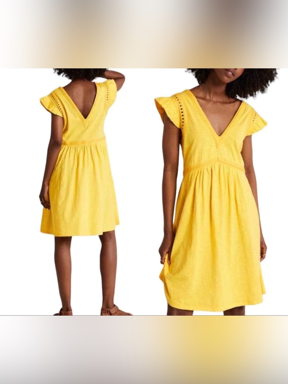 Boden yellow dress casual v neck flutter sleeve